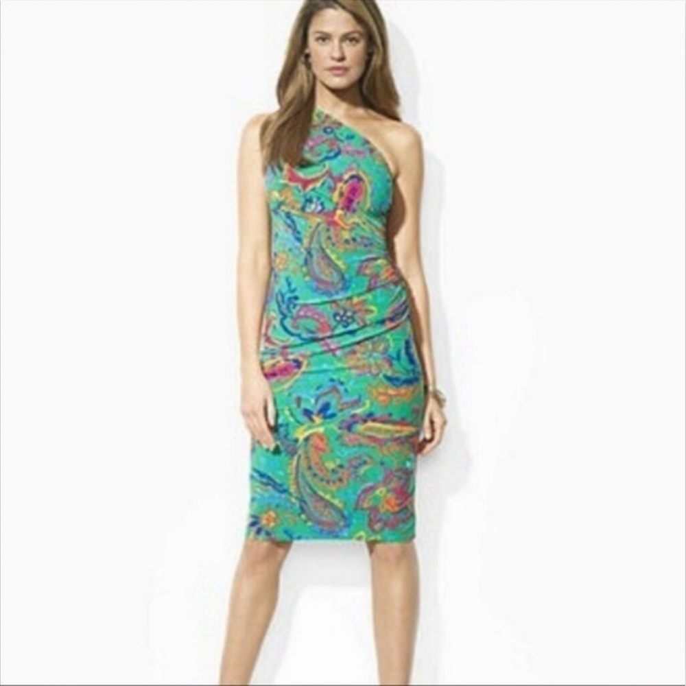 Ralph Lauren One Shoulder Multi Color Dress